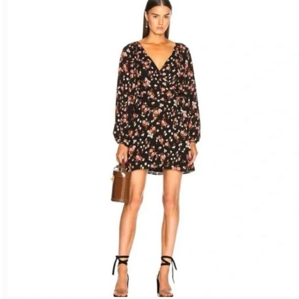 A.L.C. Carlo Floral Black Wrap Floral Mini Dress Silk Sz 6